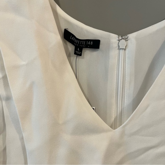 NWT Lafayette 148 Large White Cloud Cece Silk Draped Blouse Sleeveless $348 - Picture 3 of 6